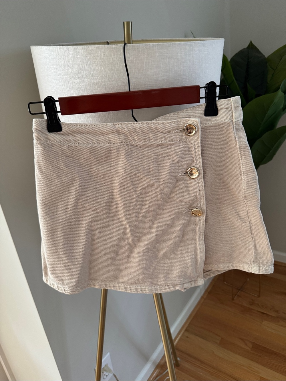 Beige Button-Front Mini Skort